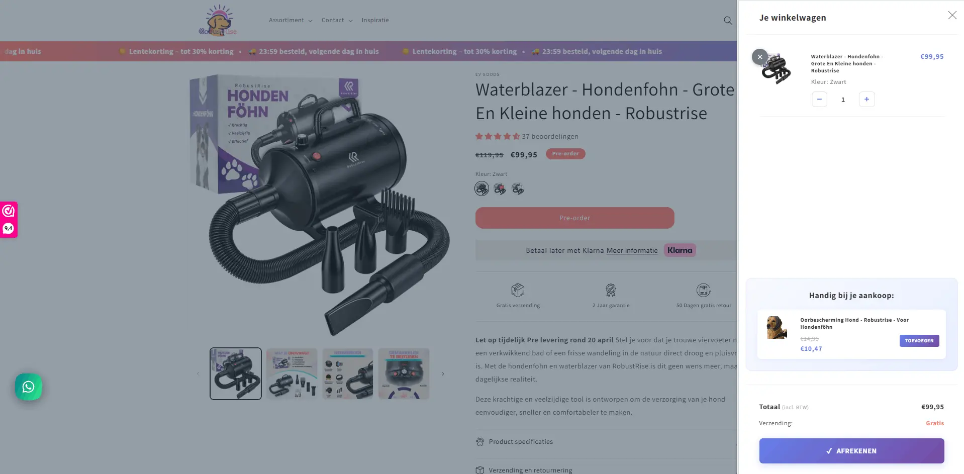 RobustRise product detail and cart area after the redesign with clearer purchase path.
