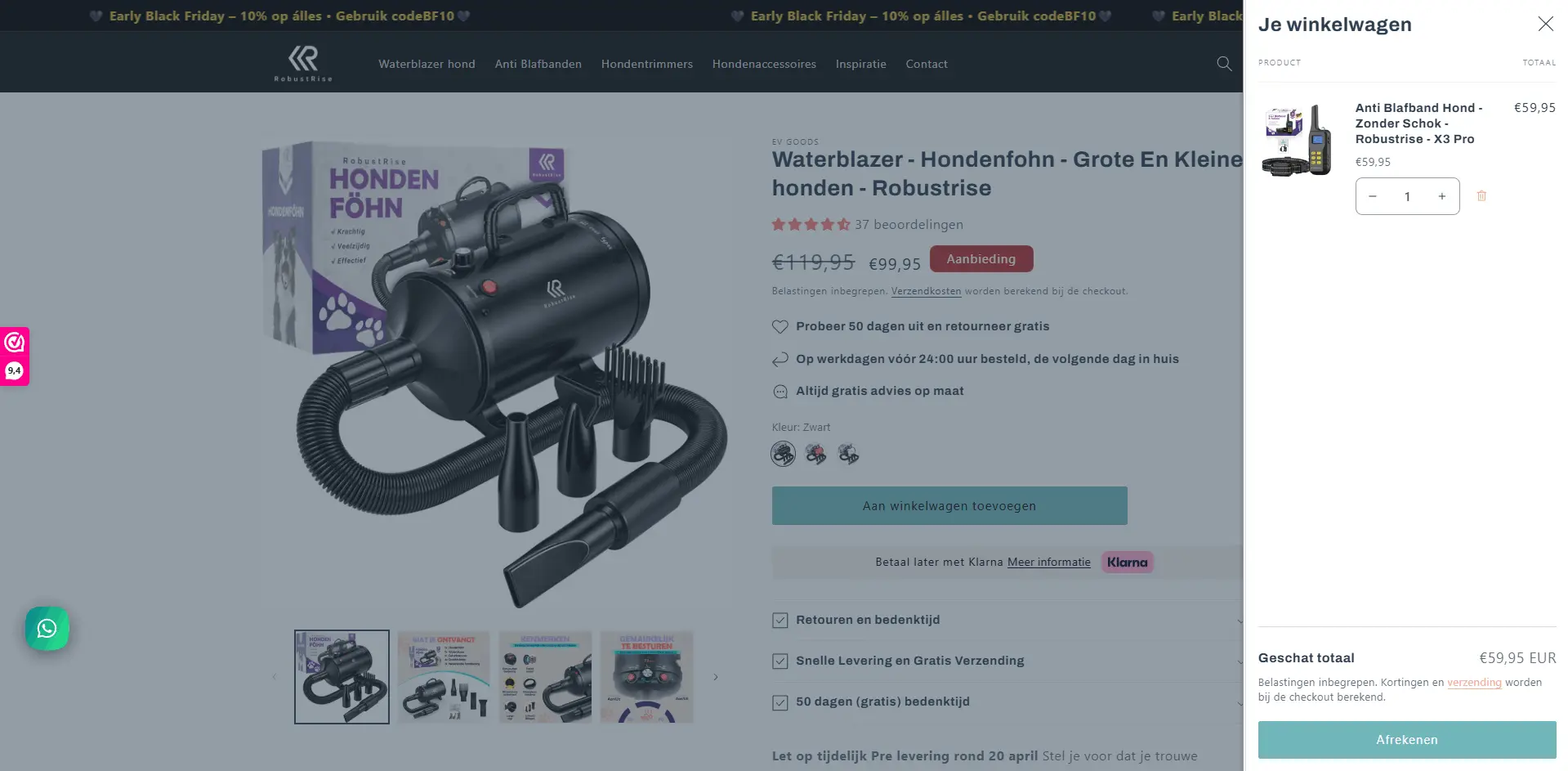 RobustRise product and cart experience before the redesign.